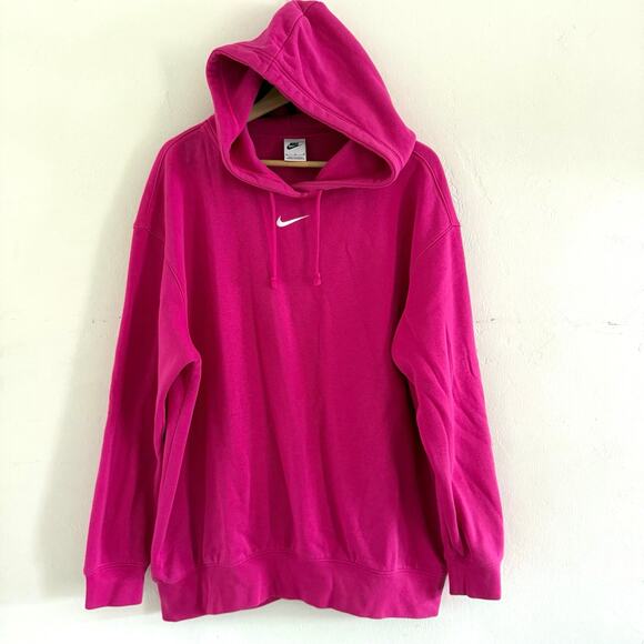 Nike‎ Pink Embroidered Middle Swoosh Pullover Hoodie Sweater Unisex Size Medium - Picture 1 of 8